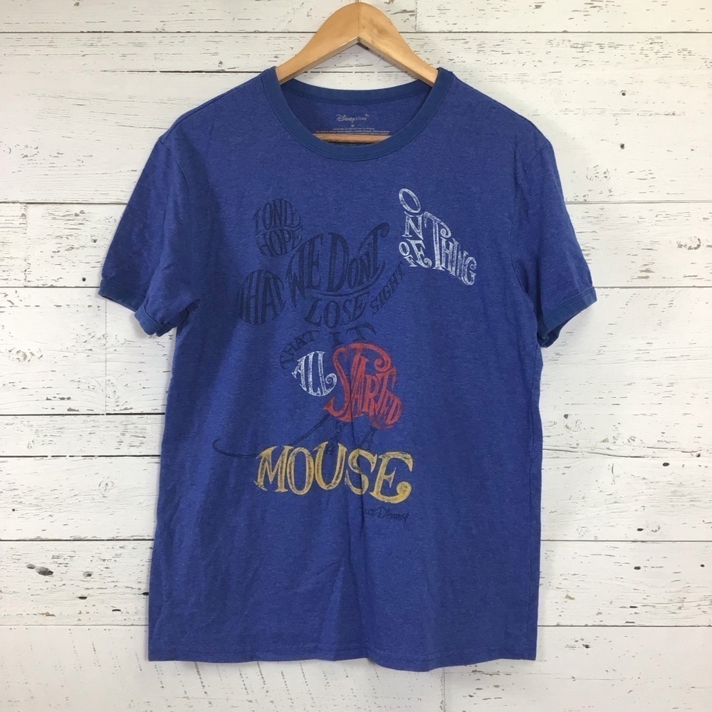 Disney Store Mickey Mouse Ringer T-Shirt Tee Size Medium Blue​​​​​​​​​